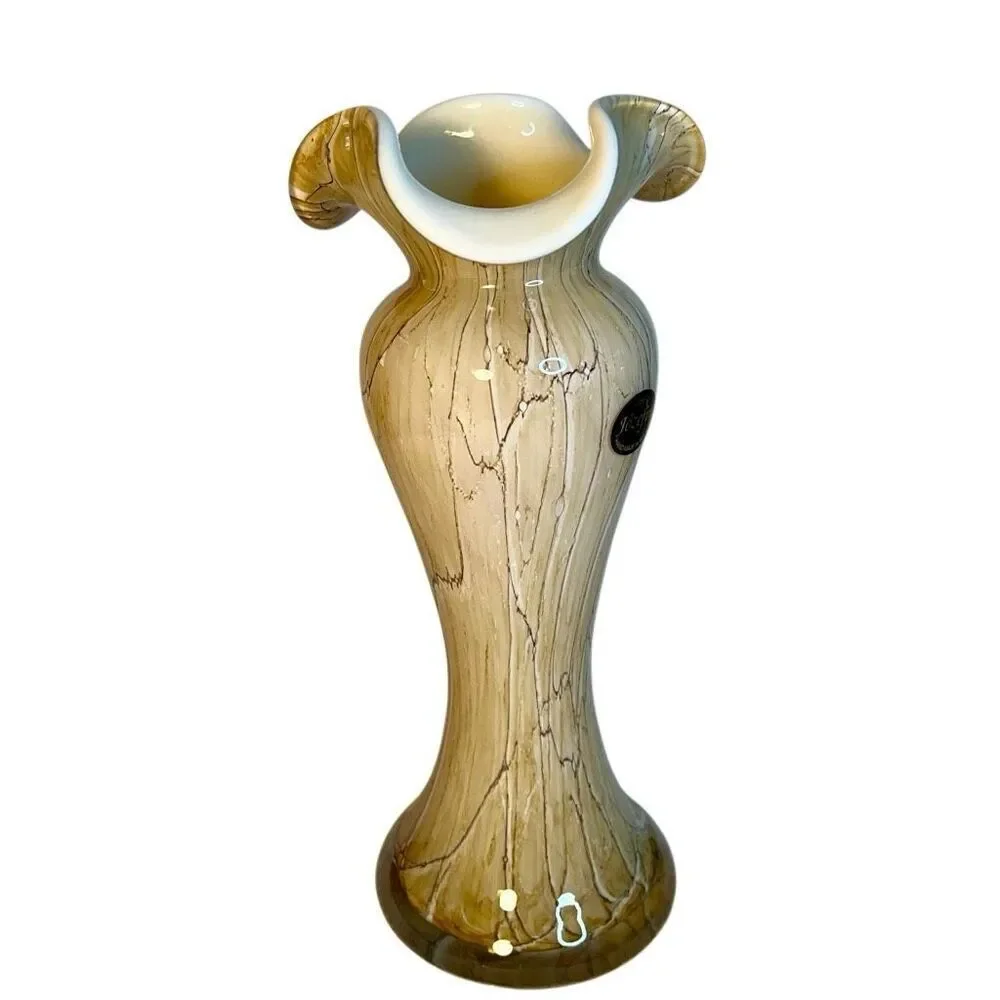 Ruffled Vase by Jozefina Krosno Art Factory, Cream, Beige and Brown